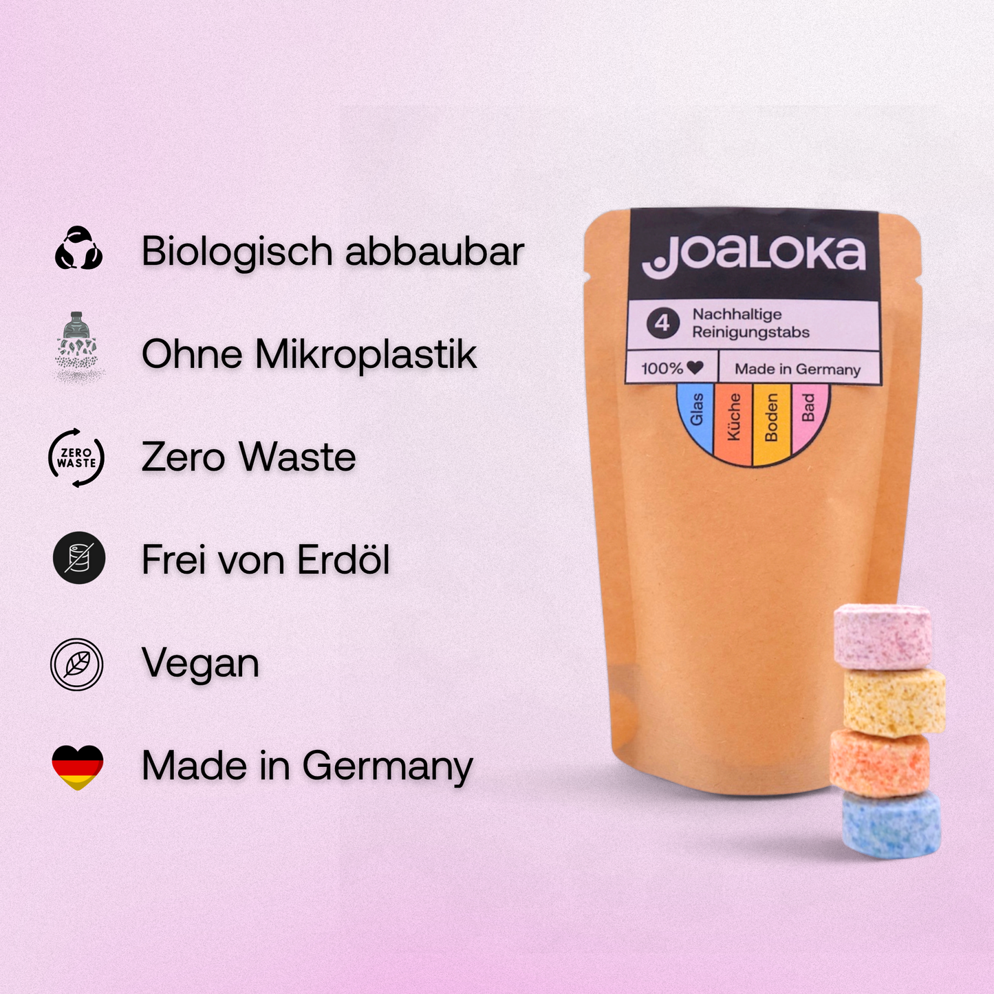 4er Tabs-Mix Starterpack - Glas, Küche, Boden, Bad - ergibt 4 x 500 ml Reiniger