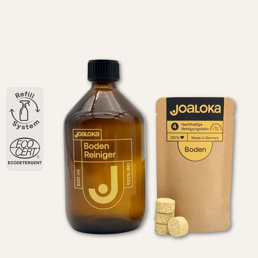 Bodenreiniger-Set: 4 Tabs & Braunglasflasche - ergibt 4x500 ml Reiniger