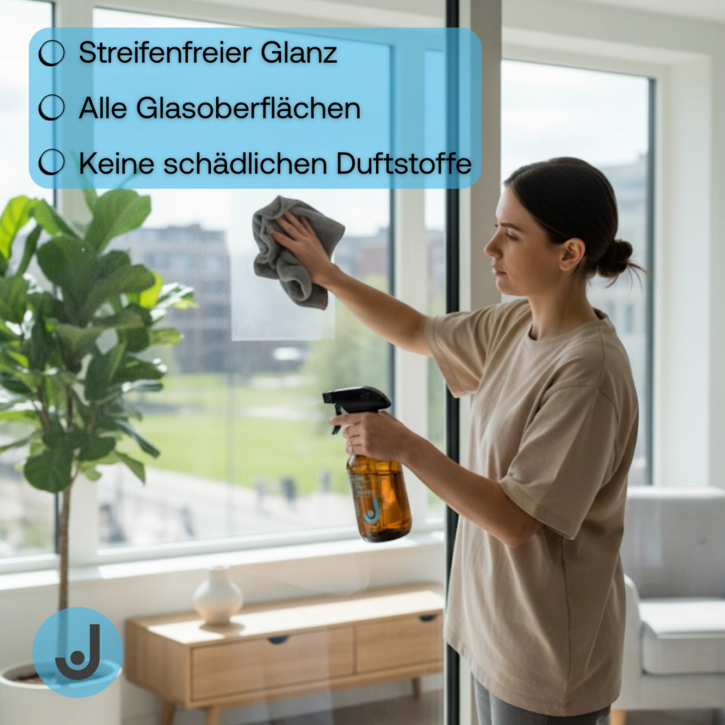 Glasreiniger-Set: 4 Tabs & Braunglasflasche - ergibt 4x500 ml Reiniger