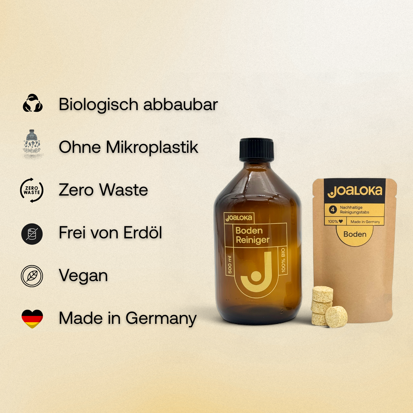 Bodenreiniger-Set: 4 Tabs & Braunglasflasche - ergibt 4x500 ml Reiniger