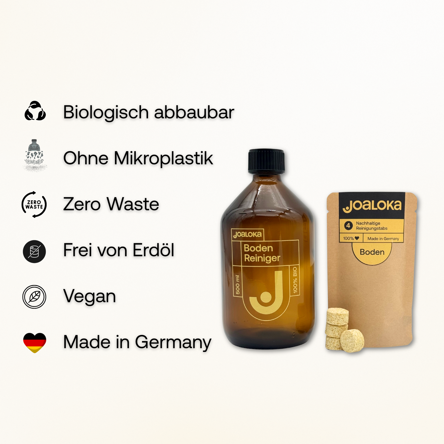 Bodenreiniger-Set: 4 Tabs & Braunglasflasche - ergibt 4x500 ml Reiniger