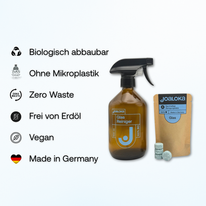 Glass cleaner set, 4 tabs with spray bottle for streak-free cleaning