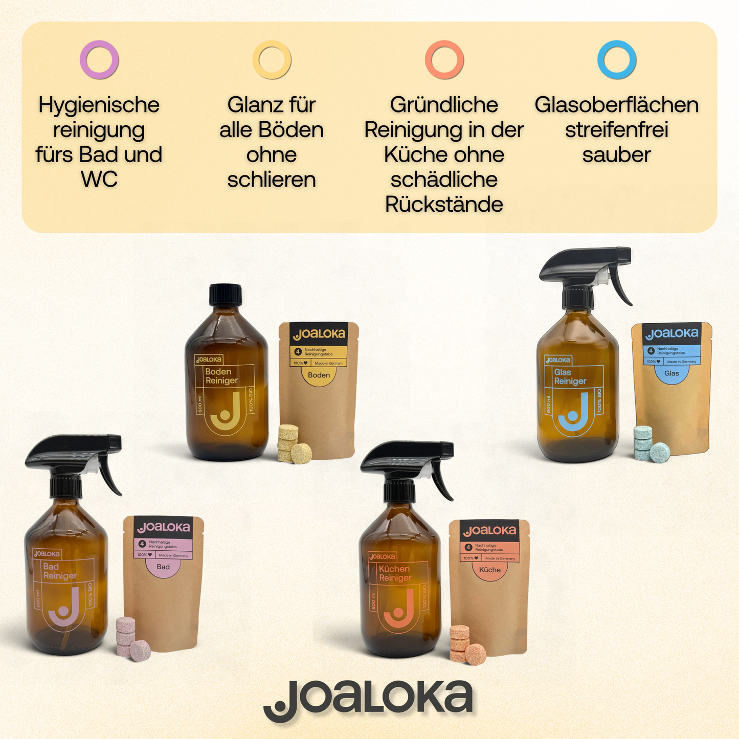 Bodenreiniger-Set: 4 Tabs & Braunglasflasche - ergibt 4x500 ml Reiniger
