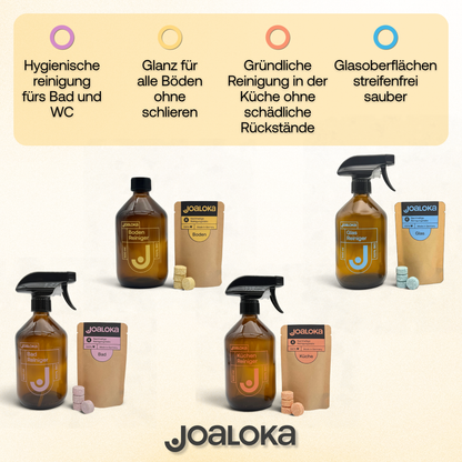 Bodenreiniger-Set: 4 Tabs & Braunglasflasche - ergibt 4x500 ml Reiniger