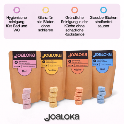 4er Tabs-Mix Starterpack - Glas, Küche, Boden, Bad - ergibt 4 x 500 ml Reiniger