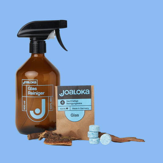 Glasreiniger-Set: 4 Nachfüll-Tabs & stylische Braunglas-Mehrwegflasche - ergibt 2 Liter (4 x 500 ml)